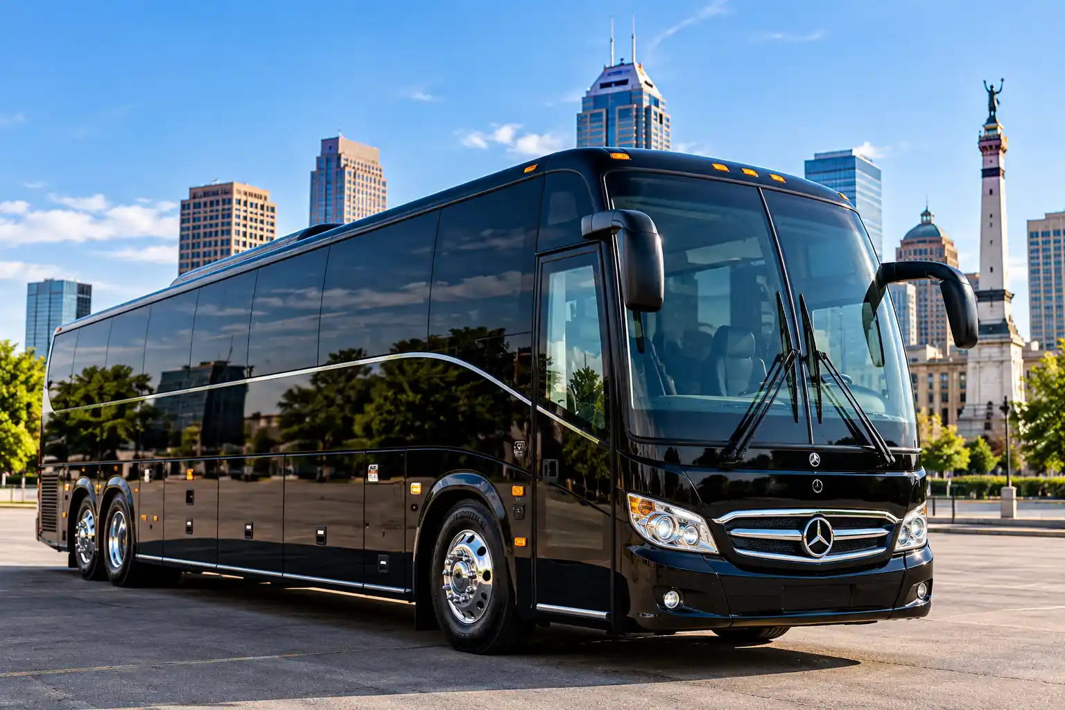 56-passenger motor coach with restroom and WiFi for charter bus rental in New York