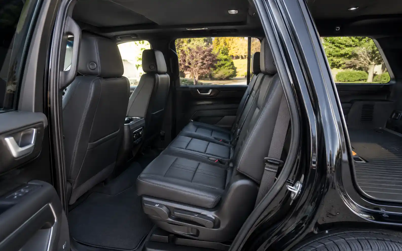 Rear seating and cargo space inside a chauffeured Chevrolet Suburban